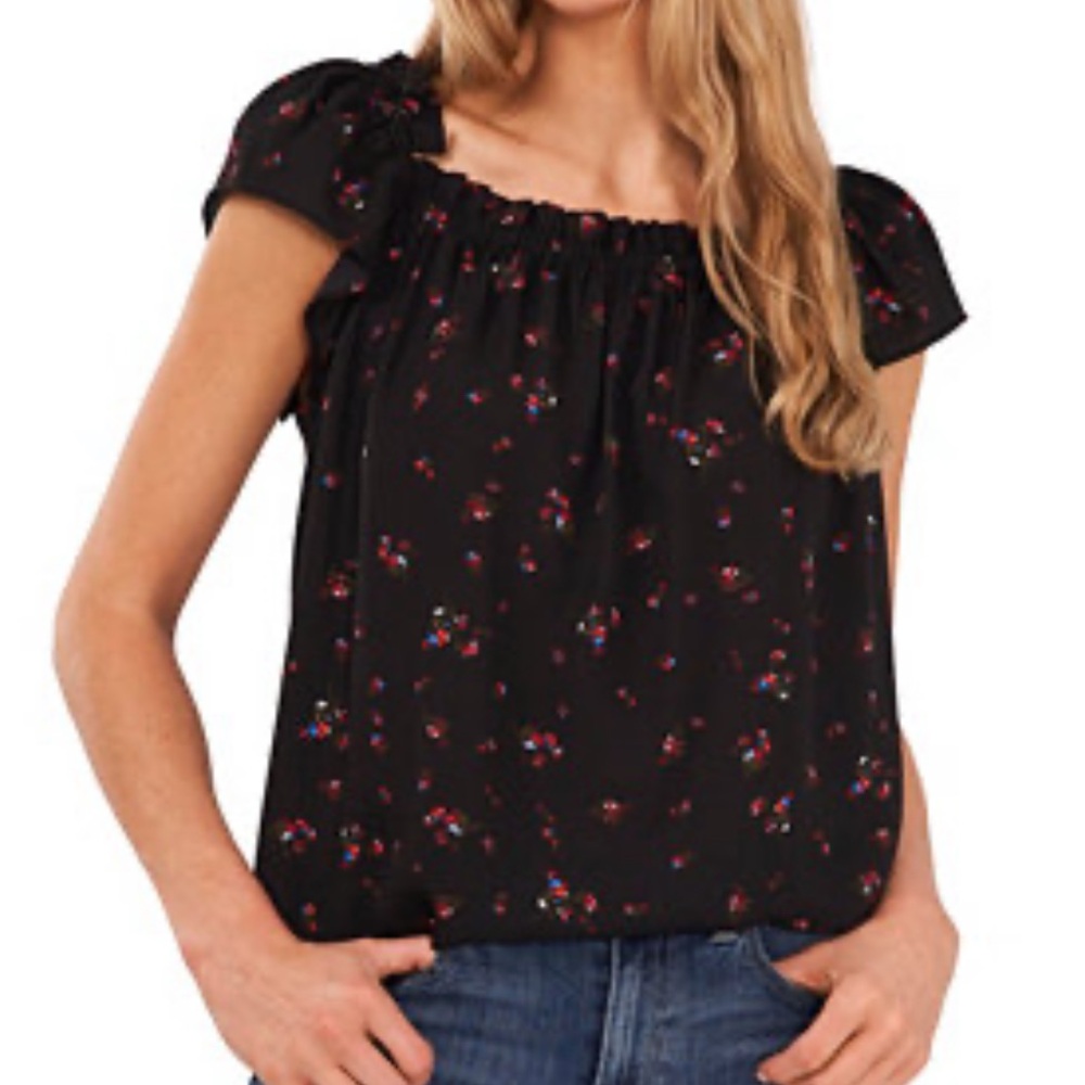 CeCe Black Floral‎ Blouse Elegant Top